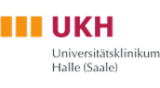 Logo des UKH Halle mit drei Balken und Schriftzug Universitätsklinikum Halle